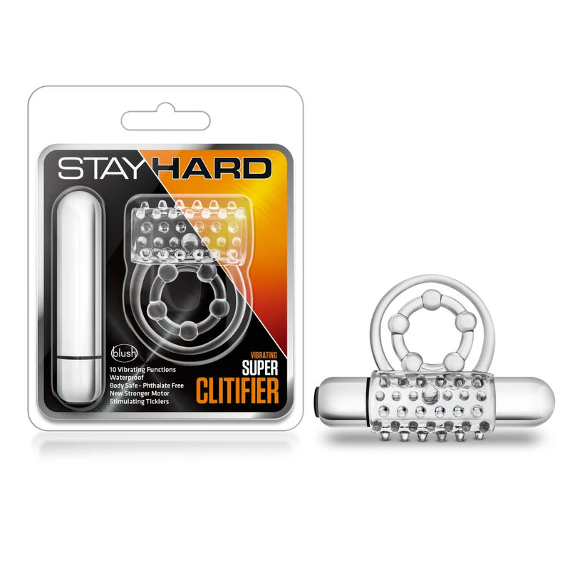 Stay Hard Vibrating Super Clitifier Clear – 3-in-1 Vibrating Ring with Bullet