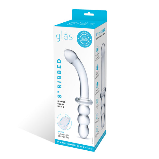 GLAS 8 RIBBED G SPOT GLASS DILDO "
