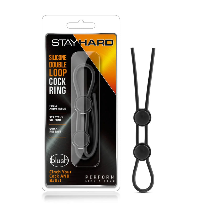Stay Hard Silicone Double Loop Cock Ring Black – Adjustable Silicone Penis Ring