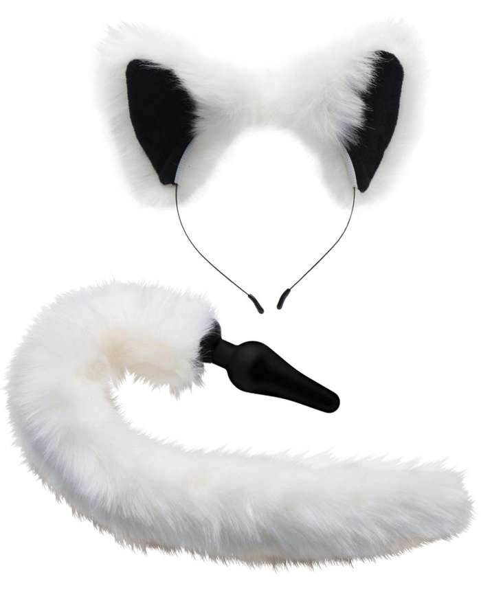 TAILZ White Fox Tail & Ears Set – Silicone Tail Plug with Faux Fur Fox Ears