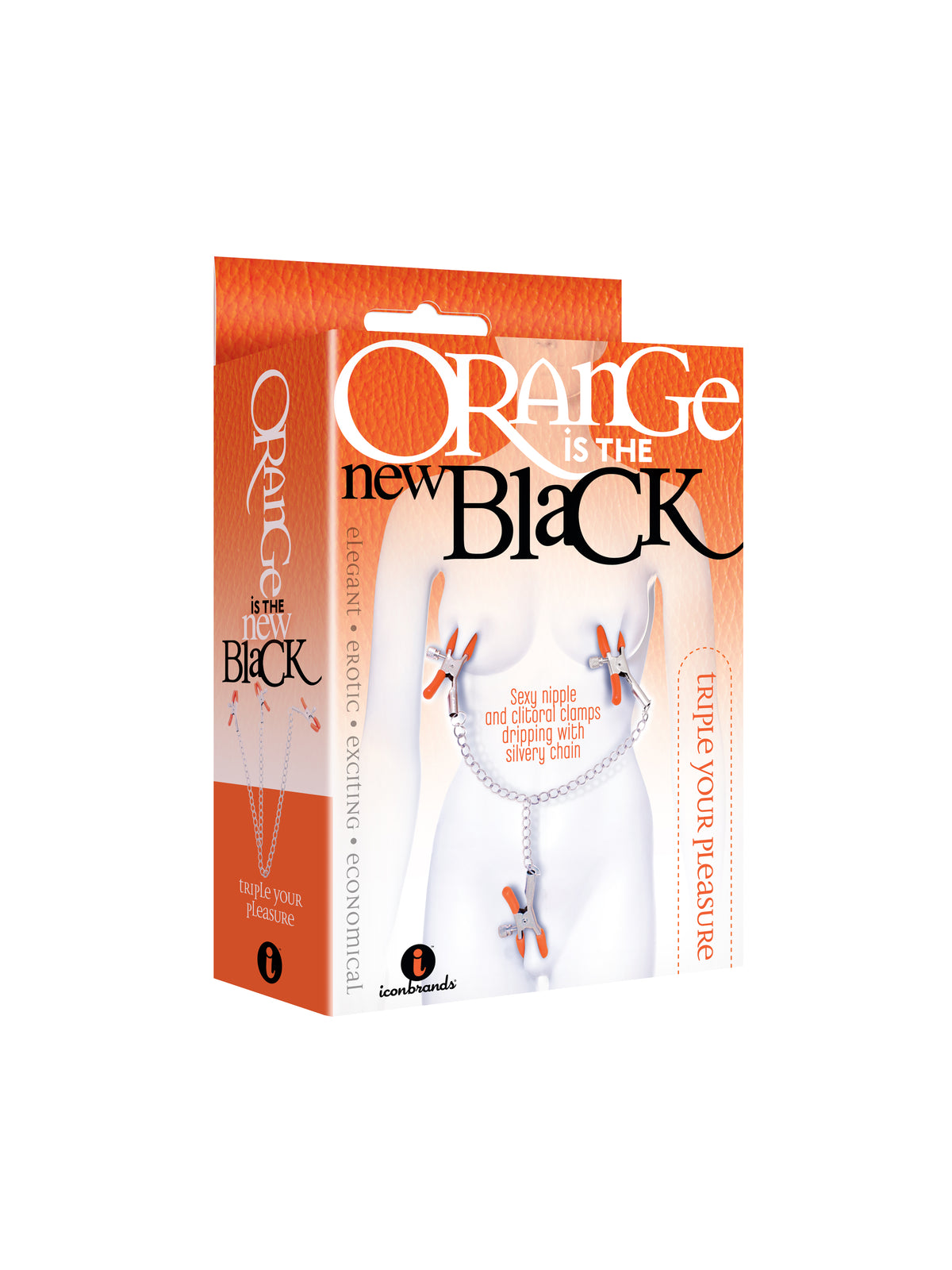 9'S ORANGE IS THE NEW BLACK TRIPLE YOUR PLEASURE CLAMPS & CHAIN