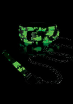Stoner Vibes Chronic Collection Glow in the Dark Collar & Leash – Vegan Leather BDSM Accessory